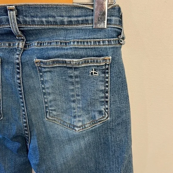 rag & bone Straight Leg Medium Blue Wash Colour: Elgin Women's 24 Raw Hem - Picture 4 of 15